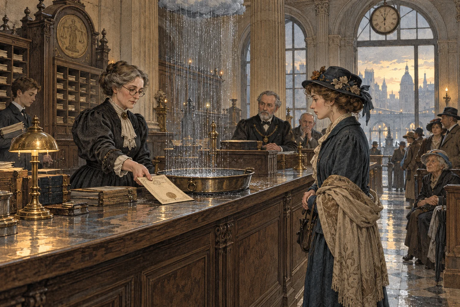 A municipal clerk places an unresolved-matter certificate beside a rain tray during a hearing over the inheritance of Thursday.